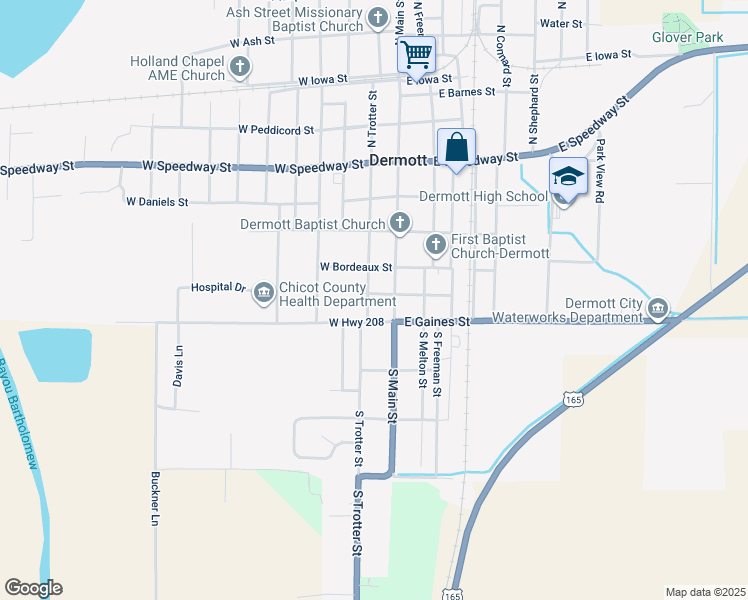 map of restaurants, bars, coffee shops, grocery stores, and more near 505 South Trotter Street in Dermott