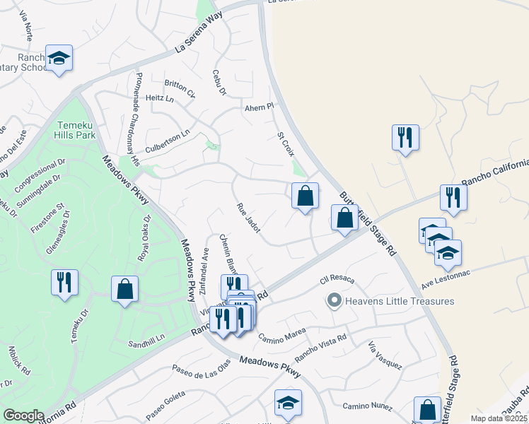 map of restaurants, bars, coffee shops, grocery stores, and more near 32228 Cour Meyney in Temecula