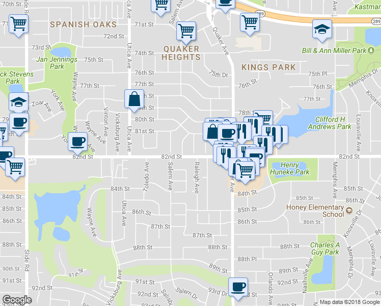map of restaurants, bars, coffee shops, grocery stores, and more near 8014 Raleigh Avenue in Lubbock