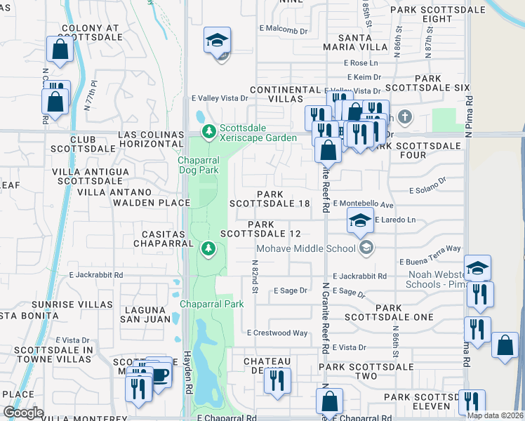 map of restaurants, bars, coffee shops, grocery stores, and more near 8202 East Montebello Avenue in Scottsdale