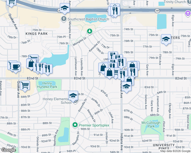 map of restaurants, bars, coffee shops, grocery stores, and more near 8103 Knoxville Avenue in Lubbock