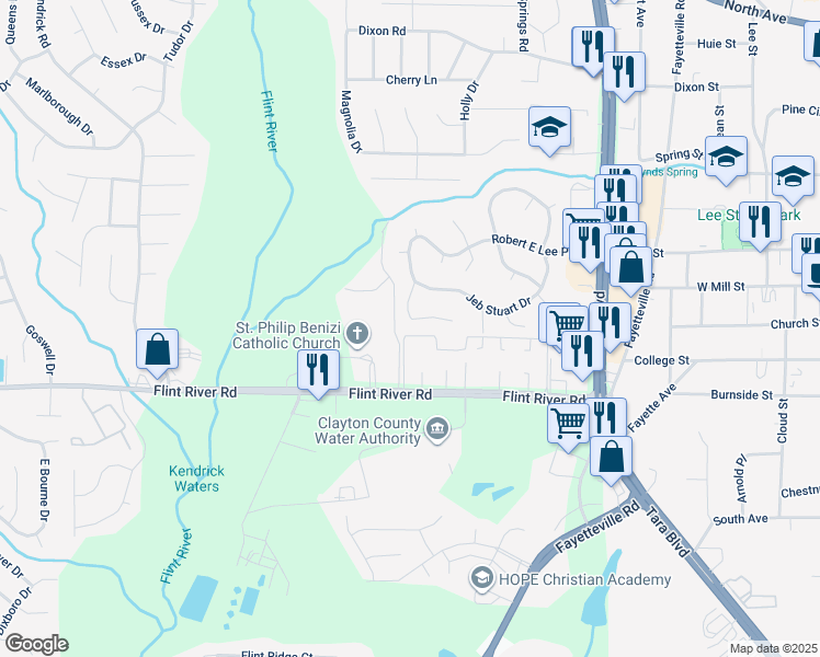 map of restaurants, bars, coffee shops, grocery stores, and more near 664 Utoy Court in Jonesboro