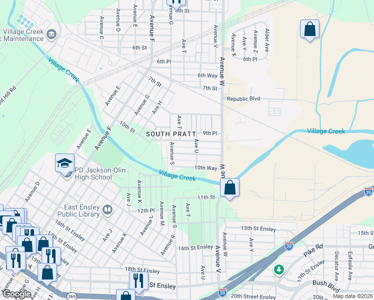 map of restaurants, bars, coffee shops, grocery stores, and more near 2013 10th Street in Birmingham