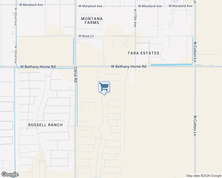 map of restaurants, bars, coffee shops, grocery stores, and more near 17503-17899 West Bethany Home Road in Waddell