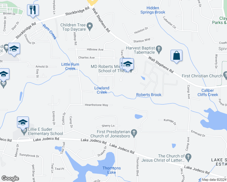 map of restaurants, bars, coffee shops, grocery stores, and more near 8606 Sheridan Drive in Jonesboro