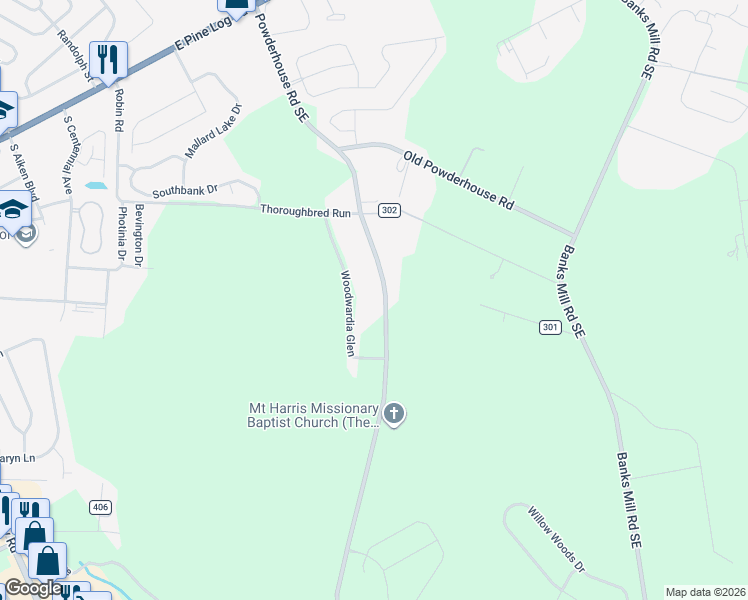 map of restaurants, bars, coffee shops, grocery stores, and more near 1550 Powderhouse Road Southeast in Aiken