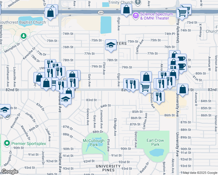 map of restaurants, bars, coffee shops, grocery stores, and more near 8110 Elkridge Avenue in Lubbock