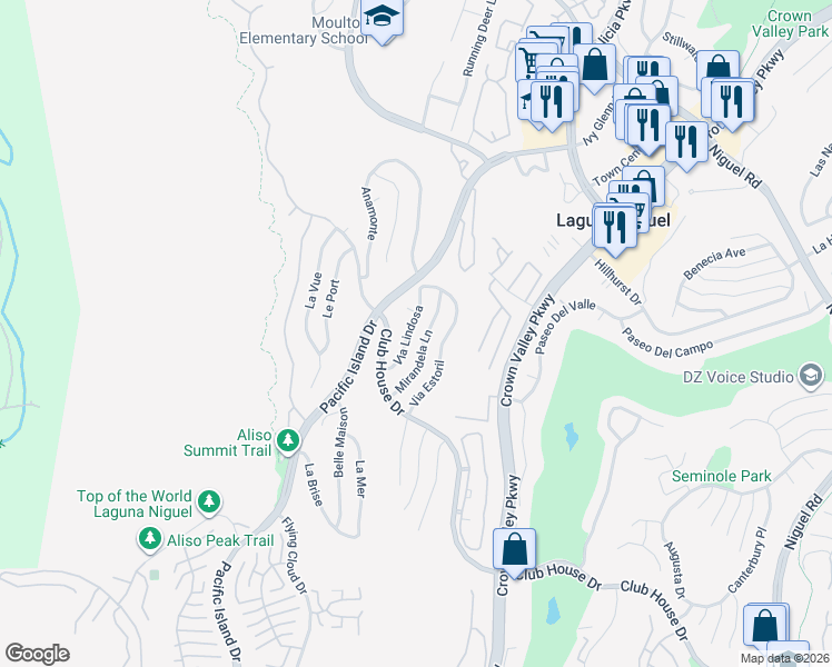 map of restaurants, bars, coffee shops, grocery stores, and more near 30502 Via Lindosa in Laguna Niguel