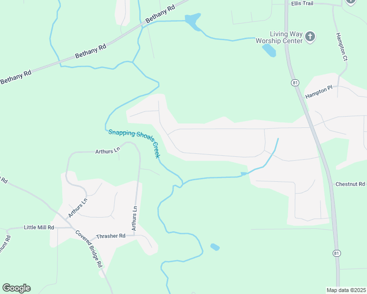 map of restaurants, bars, coffee shops, grocery stores, and more near 250 Willow Shoals Drive in Covington