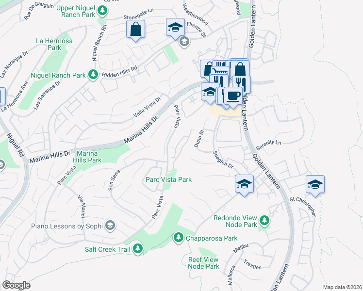 map of restaurants, bars, coffee shops, grocery stores, and more near 125 Fleurance Street in Laguna Niguel