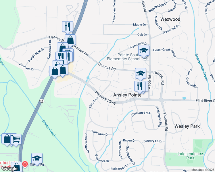 map of restaurants, bars, coffee shops, grocery stores, and more near 780 Park Villa Way in Jonesboro