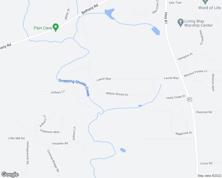 map of restaurants, bars, coffee shops, grocery stores, and more near 220 Willow Shoals Drive in Covington