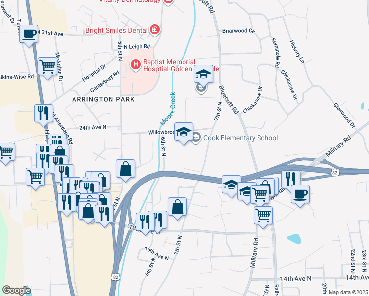 map of restaurants, bars, coffee shops, grocery stores, and more near 2217 7th Street North in Columbus