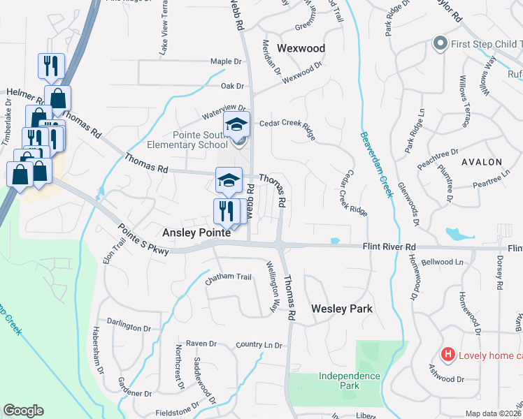 map of restaurants, bars, coffee shops, grocery stores, and more near 8634 Thomas Lane in Riverdale