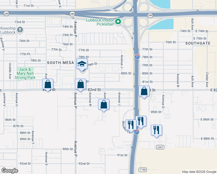 map of restaurants, bars, coffee shops, grocery stores, and more near 1123 81st Street in Lubbock