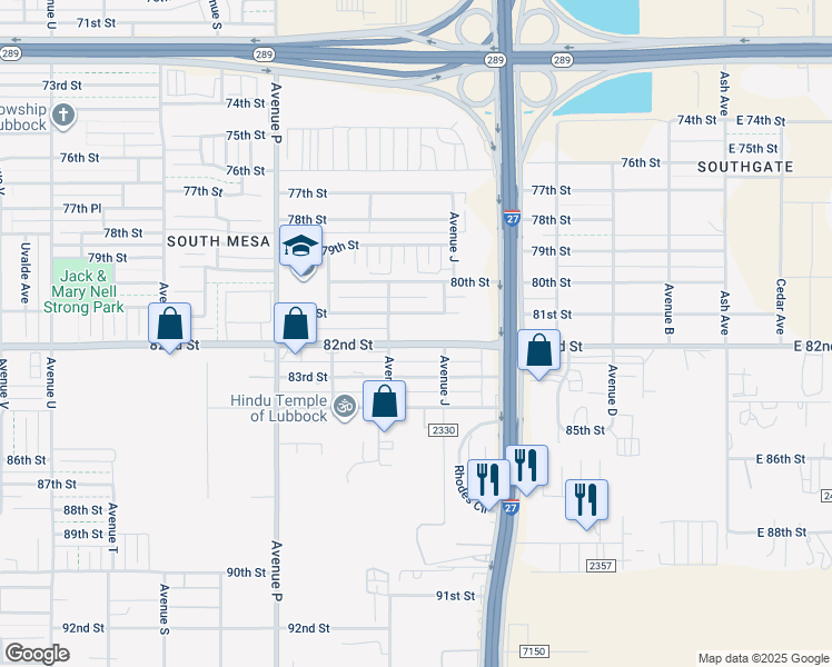 map of restaurants, bars, coffee shops, grocery stores, and more near 1107 81st Street in Lubbock