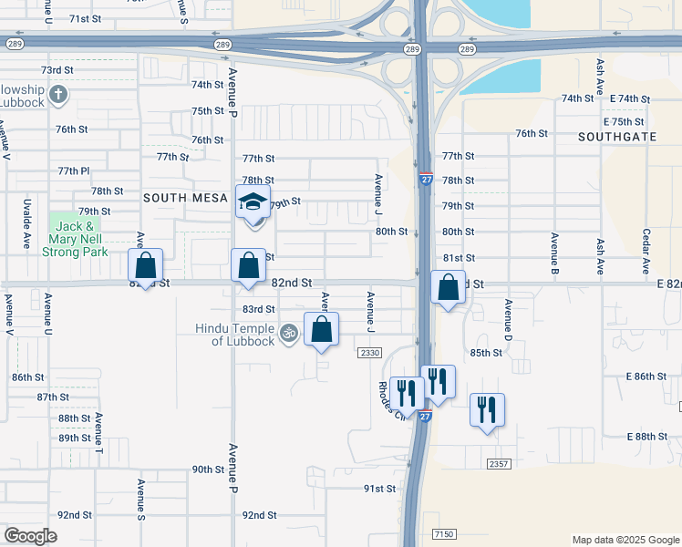 map of restaurants, bars, coffee shops, grocery stores, and more near 1123 81st Street in Lubbock