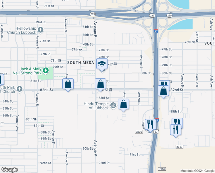 map of restaurants, bars, coffee shops, grocery stores, and more near 1505 81st Street in Lubbock
