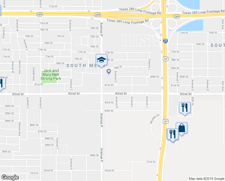 map of restaurants, bars, coffee shops, grocery stores, and more near 1505 81st Street in Lubbock