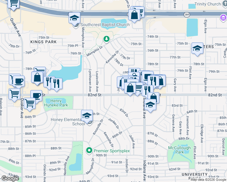 map of restaurants, bars, coffee shops, grocery stores, and more near 8103 Knoxville Avenue in Lubbock