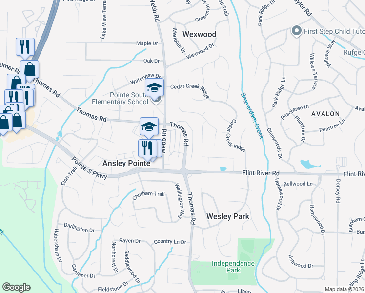 map of restaurants, bars, coffee shops, grocery stores, and more near 8634 Thomas Lane in Riverdale