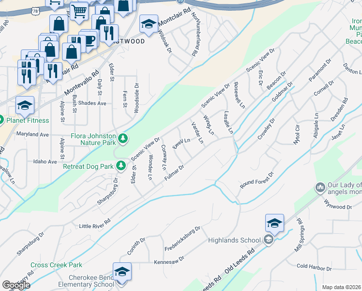 map of restaurants, bars, coffee shops, grocery stores, and more near 5028 Ewell Lane in Irondale