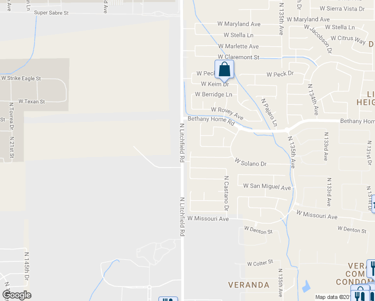 map of restaurants, bars, coffee shops, grocery stores, and more near 5820 North Laguna Drive in Litchfield Park