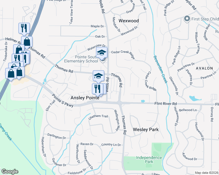 map of restaurants, bars, coffee shops, grocery stores, and more near 8634 Thomas Lane in Riverdale