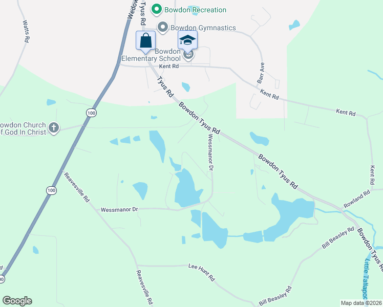 map of restaurants, bars, coffee shops, grocery stores, and more near 152 Wessmanor Circle in Bowdon