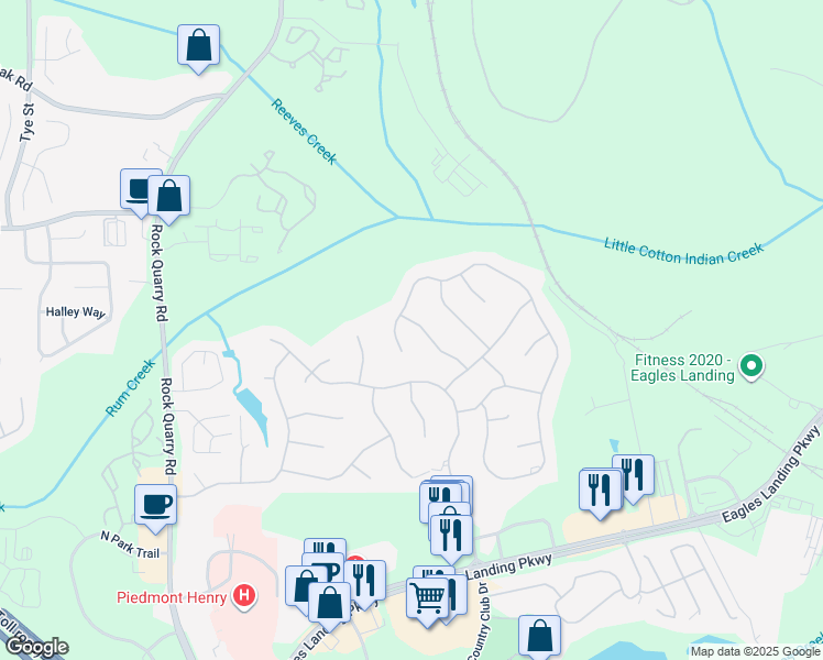 map of restaurants, bars, coffee shops, grocery stores, and more near 115 Hickory Trail in Stockbridge