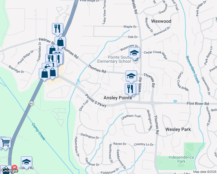 map of restaurants, bars, coffee shops, grocery stores, and more near 746 Jamestown Crossing in Jonesboro