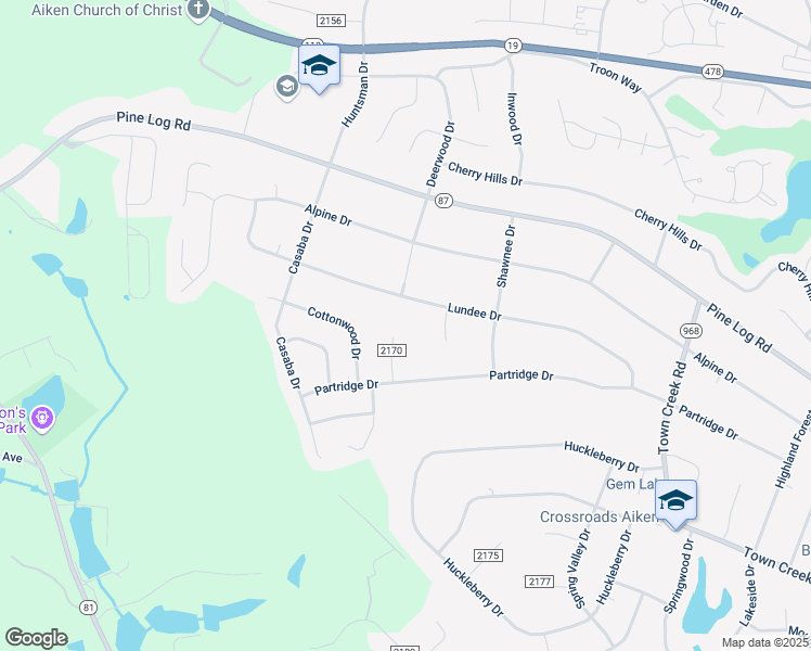 map of restaurants, bars, coffee shops, grocery stores, and more near 4 Partridge Court in Aiken