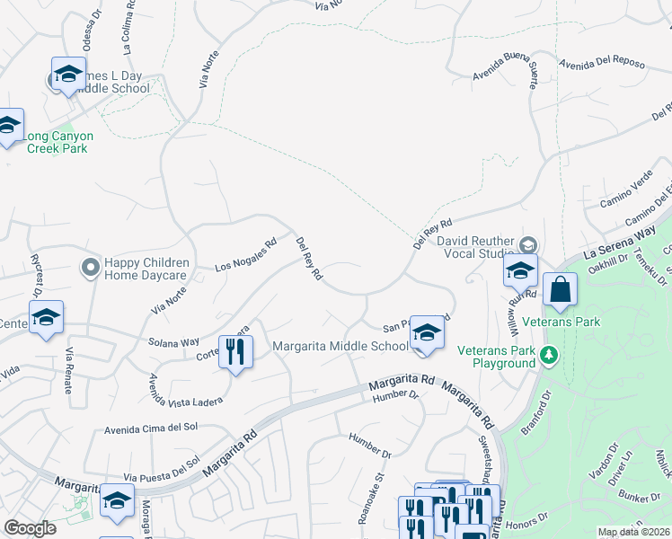 map of restaurants, bars, coffee shops, grocery stores, and more near 30179 Vía Corsica in Temecula