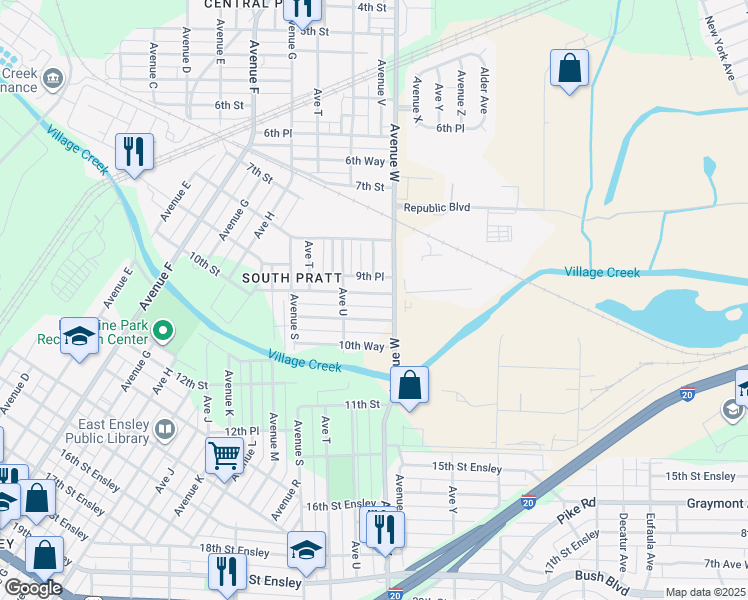 map of restaurants, bars, coffee shops, grocery stores, and more near 2205 10th Street in Birmingham