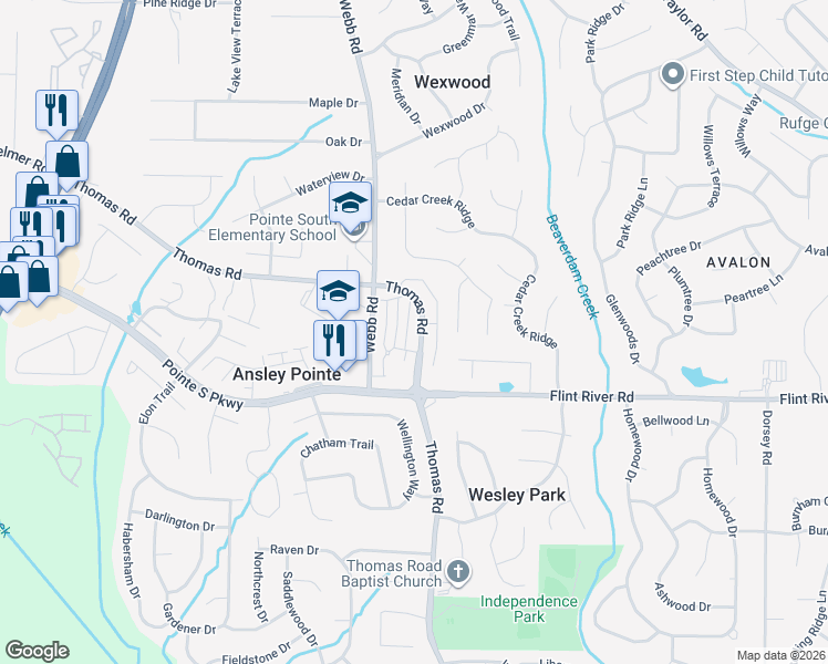 map of restaurants, bars, coffee shops, grocery stores, and more near 8634 Thomas Lane in Riverdale