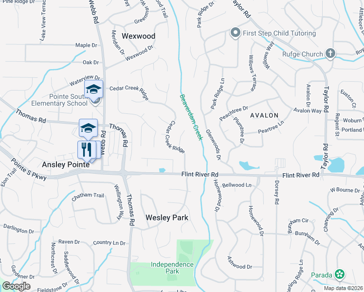map of restaurants, bars, coffee shops, grocery stores, and more near 8622 Creekview Court in Riverdale