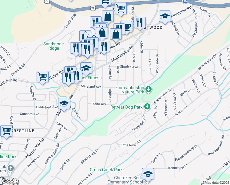map of restaurants, bars, coffee shops, grocery stores, and more near 4740 Vermont Avenue in Irondale