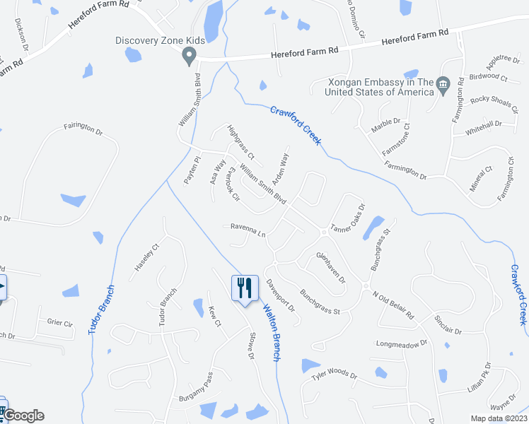 map of restaurants, bars, coffee shops, grocery stores, and more near 5458 Everlook Circle in Grovetown