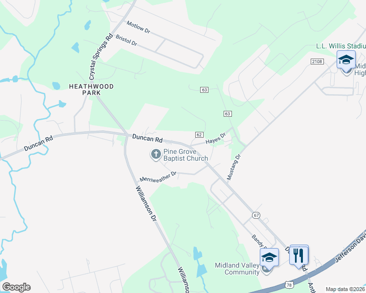 map of restaurants, bars, coffee shops, grocery stores, and more near 293 Duncan Road in Graniteville