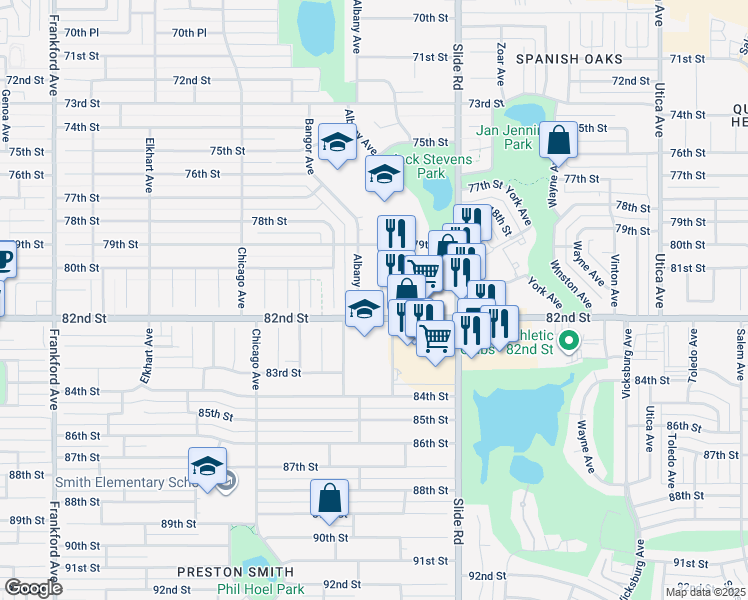 map of restaurants, bars, coffee shops, grocery stores, and more near 7910 Albany Avenue in Lubbock
