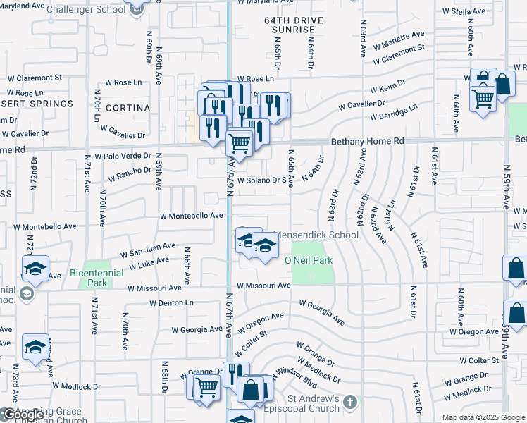 map of restaurants, bars, coffee shops, grocery stores, and more near 6603 West Montebello Avenue in Glendale