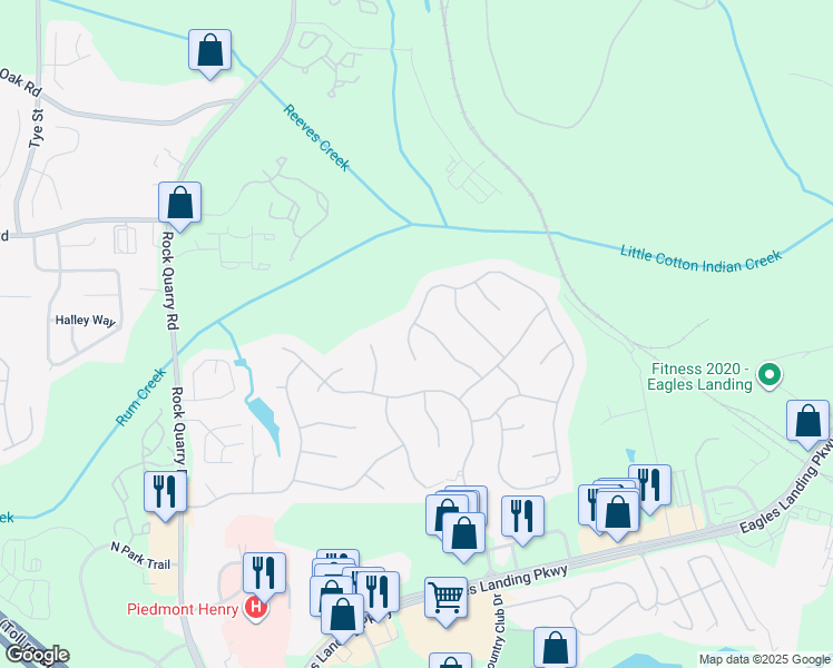 map of restaurants, bars, coffee shops, grocery stores, and more near 115 Hickory Trail in Stockbridge