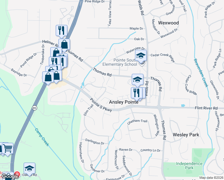 map of restaurants, bars, coffee shops, grocery stores, and more near 746 Jamestown Crossing in Jonesboro