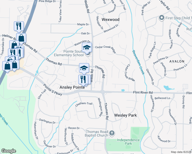 map of restaurants, bars, coffee shops, grocery stores, and more near 8634 Thomas Lane in Riverdale