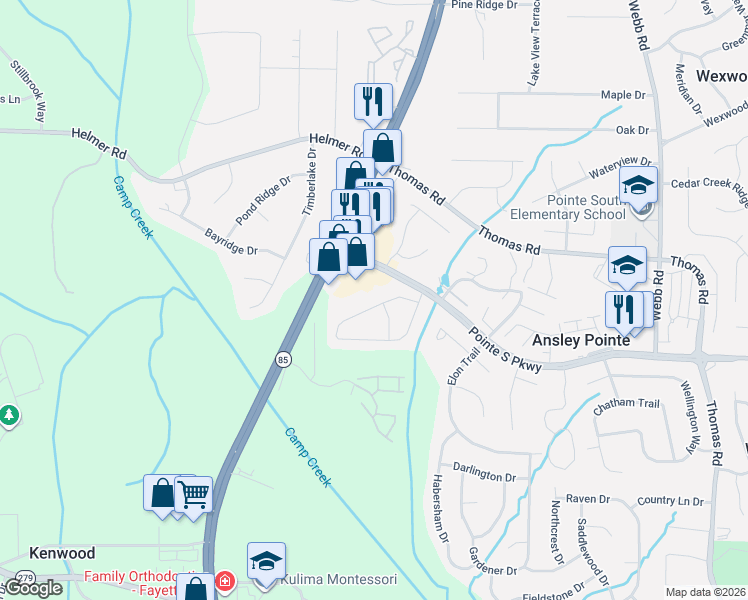 map of restaurants, bars, coffee shops, grocery stores, and more near 1084 Brandon Hill Way in Jonesboro