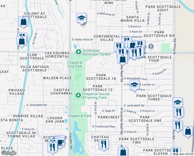 map of restaurants, bars, coffee shops, grocery stores, and more near 8202 East Montebello Avenue in Scottsdale