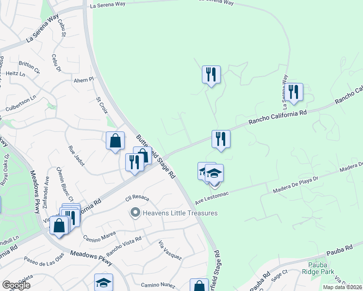 map of restaurants, bars, coffee shops, grocery stores, and more near 41309 Avenue Biona in Temecula