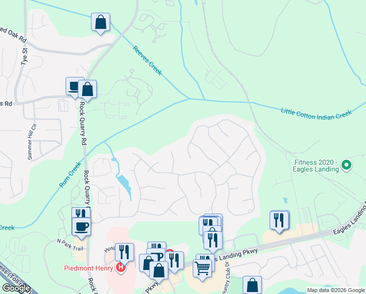 map of restaurants, bars, coffee shops, grocery stores, and more near 825 Deerwood Drive in Stockbridge