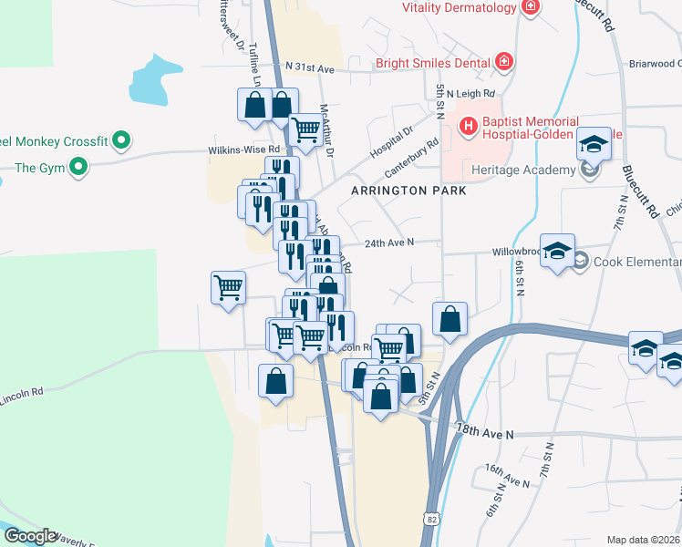 map of restaurants, bars, coffee shops, grocery stores, and more near 1925 Old Aberdeen Road in Columbus