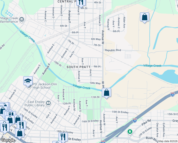 map of restaurants, bars, coffee shops, grocery stores, and more near 2013 10th Street in Birmingham